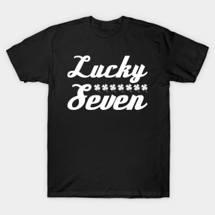 Lucky Seven White Four Leaf Clover Design T-Shirt